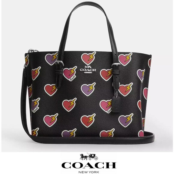 ❤️ Coach Coach Mollie Tote Bag 25 With Heart Bolt Print - Picture 1 of 11